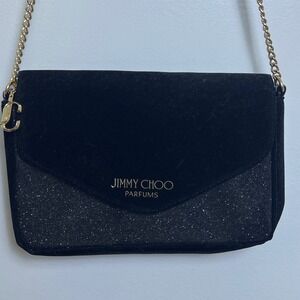 Jimmy‎ Choo Parfums Black Velvet Glitter Crossbody Bag Gold Chain JC Charm Prom